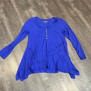 Soft surroundings button front long sleeve jersey net asymmetrical tunic